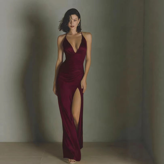 French-style Sexy Satin Maxi Dress For Women