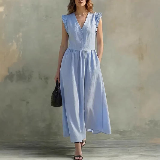 Casual Fashionable Elegant V-Neck Dress With Pockets