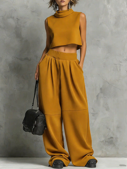 Womens Simple Loose Sleeveless Sweatshirt And Sweatpants Set